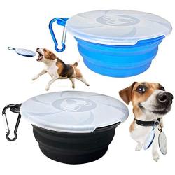 Collapsible Dog Bowl for Travel, 2 Pack Cat Food Bowls Dog Water Bowls with Lids, Portable Collapsable Pet Feeding Cup Dish for Walking Camping Kennels (450ML,15OZ)