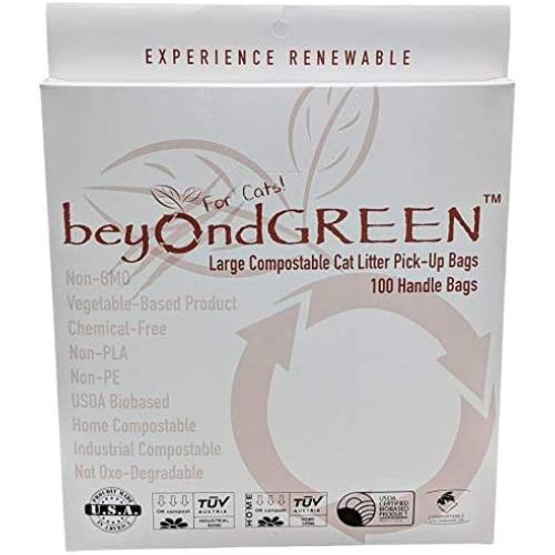 Large Cat Poop Litter Waste Bags - 100 Compostable Litter Bags Easy Tie Handles Extra Large Opening - Holds Up to 20 Lbs - 17 Inch by 20 Inch Alternative to Plastic - Not a Litter Box Liner