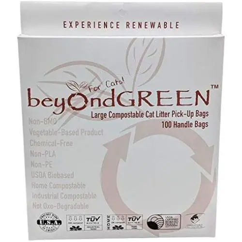 Large Cat Poop Litter Waste Bags - 100 Compostable Litter Bags Easy Tie Handles Extra Large Opening - Holds Up to 20 Lbs - 17 Inch by 20 Inch Alternative to Plastic - Not a Litter Box Liner