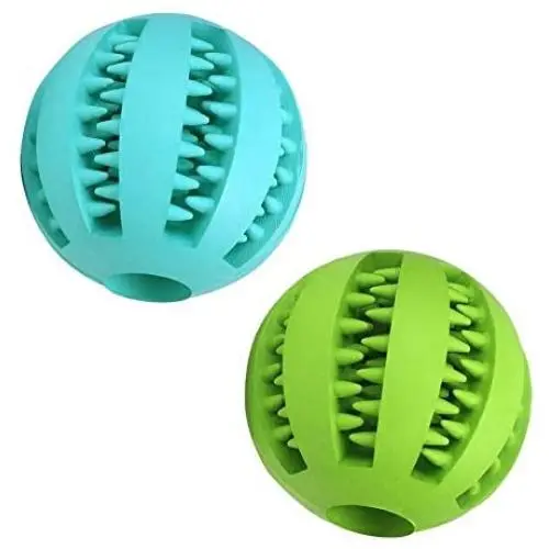 BID Dog Ball Toys Pet Tooth Cleaning/Chewing/Playing,IQ Treat Ball Food Dispensing Toys 2 Non-Toxic Soft Rubber Ball 2.8 inch