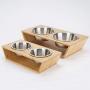 Wantryapet Elevated Dog Cat Dog Feeder with 2 Stainless Steel Bowls, Bamboo Raised Stand Pet Feeder Perfect for Small Dogs & Cats
