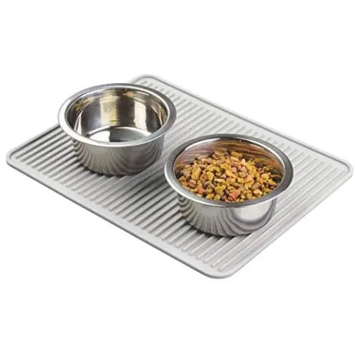 mDesign Premium Quality Pet Food and Water Bowl Feeding Mat for Dogs and Puppies - Waterproof Non-Slip Durable Silicone Placemat - Food Safe, Non-Toxic - Light Gray mDesign Premium Quality Pet Food and Water Bowl Feeding Mat for Dogs and Puppies - Waterproof Non-Slip Durable Silicone Placemat - Food Safe, Non-Toxic - Light Gray