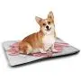 DayDayFun Gender Reveal Custom Pet Mat Little Baby Girl on The Pastel Backdrop Toys Mom Pacifier Greeting Print Pet Mats for Food and Water Coral and Red