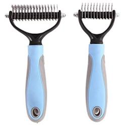 KABB Dogs Cats Pet Grooming Undercoat Rake with Dual Side for Easy Mats & Tangles Removing(Blue)