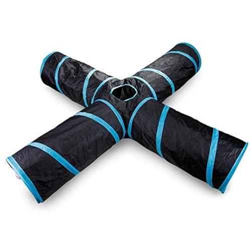 QERNTPEY Pet Toy Cat Tunnel 4 Way Pet Play Tunnel Collapsible Tunnel Toy for Cats Dogs Rabbits Pets Toy Interact with Pets