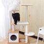 Modern Cat Tree, 6 Level Wooden Cat Tower, Kitten Play House with Sturdy Scratching Posts, Spacious Condo Hanging Ball and Removable Mats