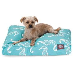 Teal Sea Horse Small Rectangle Indoor Outdoor Pet Dog Bed With Removable Washable Cover By Majestic Pet Products