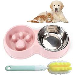 JIUZO Slow Feed Dog Bowl Small,Double Slow Feed Bowl of Dog,Catfeeders and Waterers Pink