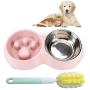 JIUZO Slow Feed Dog Bowl Small,Double Slow Feed Bowl of Dog,Catfeeders and Waterers Pink