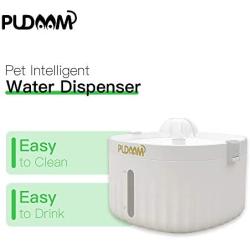 PUDAAM Pet Water Fountain, 1.9L Capacity LED Light and Water Shortage Alarm, Automatic Pet Water Fountain, Anti Overturning Design Water Fountain for Cats and Dogs, White