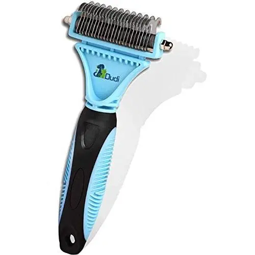 Dudi Pet Grooming Comb - with 2 Sided Professional Grooming Rake for Cats & Dogs - Safe Dematting Comb for Easy Mats & Tangles Removing - No More Nasty Mats and Flying Hair