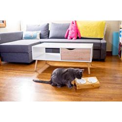 Pawmosa Elevated Bamboo Pet Table with Ceramic Bowls Raised/Anti-Slip Tilted Station Cats/Dogs Food/Drink Water-Resistant Surface Clean Feeding and Good Digestion for Pets