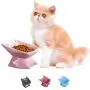 Jemirry Raised Cat Bowl Cat Ear Shape Ceramic Cat Bowl Cat Dish with Tilt Angle for Persian Garfield Chinchilla Kitten-Dark Grey