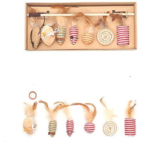Cat Scratching Board Presents A Cat Toy Set Combination Seven-Piece Set Bells Feather Mouse Wooden Pole Funny Cat Stick
