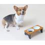 LOVENE Eco-Friendly Elevated Dog and Cat Double Noise-Free Stoneware Ceramic Raised Pet Bowls and Wooden Frame Set, Elevated Pet Feeder