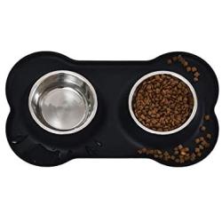 Amazon Basics Dog Bone Shaped Silicone Pet Bowl Combo