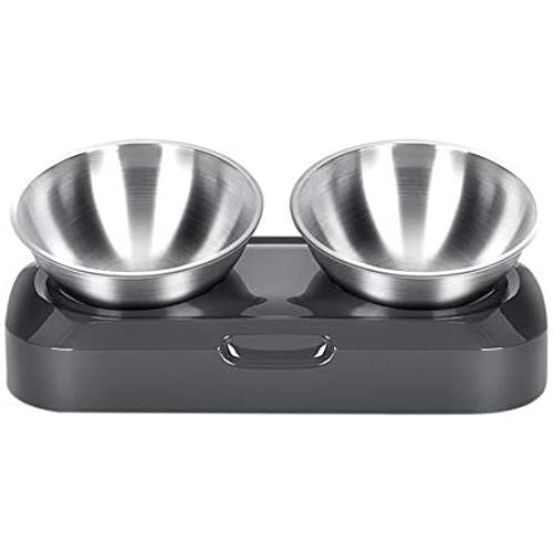 Soly Teche Cat Bowls for Food and Water, Double Cat Bowls with Stand Elevated 15° Tilted Raised Cat Bowl Stainless Bowl for Cats