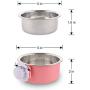 Crate Dog Bowl Removable Stainless Steel Water Food Feeder Bowls Cage Coop Cup for Cat Puppy Bird Pets (Small, Pink)