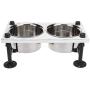 MyGift Vintage White Wood & Industrial Metal Elevated Double Pet Feeder Stand with 2 Stainless Steel Bowls