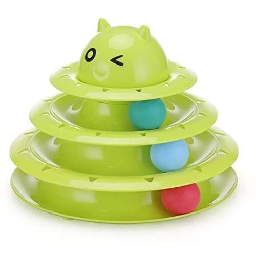 PICKME Pet Interactive Fun Roller Exerciser 3 Level Tower of Tracks Cat Teaser Ball Toy