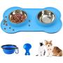 Linifar Double Dog Bowl, 14 oz Stainless Steel Dog Food and Water Bowl Food Scoop Pet Feeder Dish with Non Spill Skied Silicone Mat for Puppy Cats Small Medium Dogs