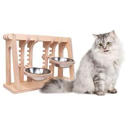 Pet Dog & Cat Bowls Stand, Adjustable Height Feeding Station with Stainless Steel Bowls