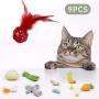 Catnip Cat Toys for Indoor Cats, 9 Pack Interactive Cat Toy with Crinkle, Squeaky, Rattle Sound, Kitten Stuffed Animal Cat Toy Set Assorted Plush Pet Toys, Cat Chew Toy for Chewing, Hunting, Teething