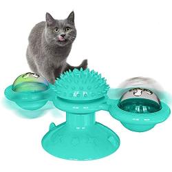Windmill Cat Toy,Pet Interactive Training Teasing Toys with Led Ball and Catnip Ball,Cat Chewing Spinning Toy with Suction Cup,Funny Kitten Windmill Ball Base Can Be Used in Any Place (Turquoise)