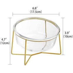 Glass Rasied Bowl for Cat Puppy Water Food Feeder wih Elevated Steel Stand, Tilt Angle, Stress Free Comfor Feeding Bowl (Glass Clear, Medium)