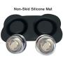 Petek Double Dog Cat Feeder Bowls Stainless Steel Food and Water Bowls with No Spill Non-Skid Silicone Mat, Double Pet Bowls (27oz Each) Set for Dogs Cats, Black