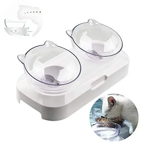 Vvciic Raised Cat Food Bowl, 15 Degree Tilt Adjustable Pet Food Bowls, Neck Guard Pet Water Bowl Raised Elevated Stand food Bowls for Cats & Small Dogs (double) Vvciic Raised Cat Food Bowl, 15 Degree Tilt Adjustable Pet Food Bowls, Neck Guard Pet Water Bowl Raised Elevated Stand food Bowls for Cats & Small Dogs (double)