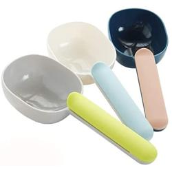 Dog Food Measuring Scoop 1 Cup, Pet Food Scoop, Food Scooper for Pets Cute, Plastic Measuring Cups Sealing Clip Multi-Function Scoop Bag Clip for Dog Cat Bird Rabbit, Long Comfortable Handle(3 Pack）