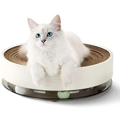 Cozinest Cat Scratcher Pad for Indoor Cats Scratching 3-in-1 Cat Toys Round Cat Scratcher Cardboard Bed for Large Cats and Kitten Scratching Post