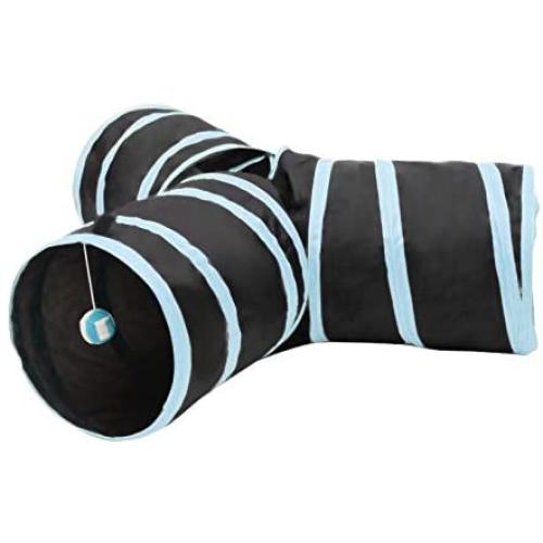 Dongdexiu Pet Supplies Foldable 3 Exits Exercising Cat Tunnel with A Hanging Ball(Blue) Pet Toys