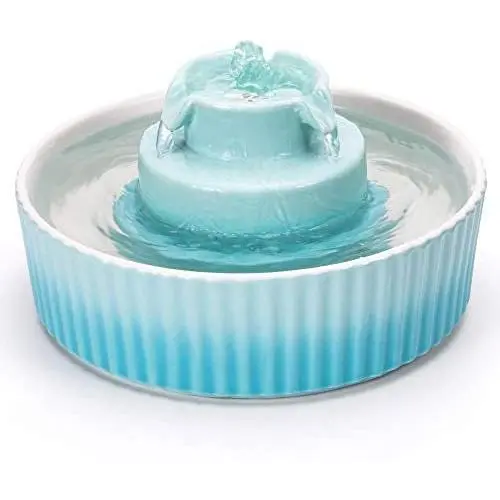 THMY Ceramic Pet Drinking Fountain, 70 oz Automatic Porcelain Cat Water Fountain, Ultra Quiet Water Fountains for Cats and Dogs with Clean Brush and Foam - Blue THMY Ceramic Pet Drinking Fountain, 70 oz Automatic Porcelain Cat Water Fountain, Ultra Quiet Water Fountains for Cats and Dogs with Clean Brush and Foam - Blue