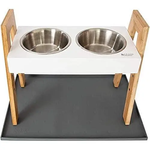 Leashboss Splash Mat and Skyrise Raised Feeder - XL Silicone Dog Food Mat (Gray) and Adjustable Elevated Dog Feeder - Modern Raised Dog Bowls Adjust to 3 Heights, 8'', 11'', 14'' Leashboss Splash Mat and Skyrise Raised Feeder - XL Silicone Dog Food Mat (Gray) and Adjustable Elevated Dog Feeder - Modern Raised Dog Bowls Adjust to 3 Heights, 8'', 11'', 14''