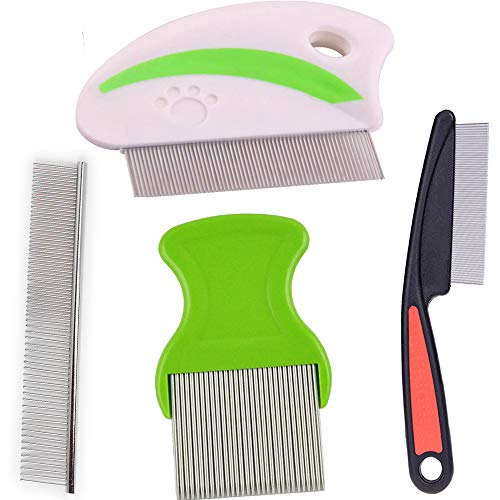 Pet Dog Cat Flea Comb, for Everyday Use for Dogs and Cats with Short or Long Hair 【4 Pack】