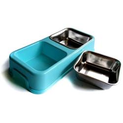 Stainless Steel Pet Dog Cat Double Food Bowl Water Dish with Separate Antiskid Stand,Easy Clean