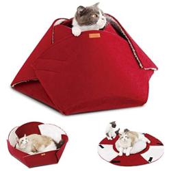 LumoLeaf Cat Bed Cave for All Indoor Cats, Cozy Handmade Felt Cat Cave Bed with Double Side Removable Pillow for All Season use, DIY Convertible to Hideout Cave or Sleeping Bed.