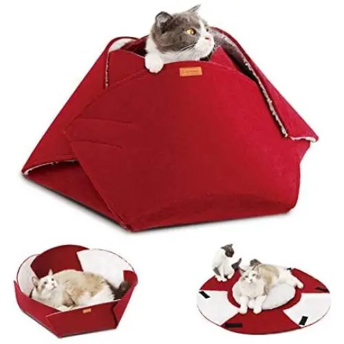 LumoLeaf Cat Bed Cave for All Indoor Cats, Cozy Handmade Felt Cat Cave Bed with Double Side Removable Pillow for All Season use, DIY Convertible to Hideout Cave or Sleeping Bed. LumoLeaf Cat Bed Cave for All Indoor Cats, Cozy Handmade Felt Cat Cave Bed with Double Side Removable Pillow for All Season use, DIY Convertible to Hideout Cave or Sleeping Bed.