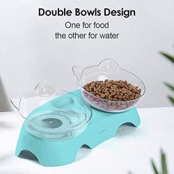 MILIFUN Elevated Double Cat Dog Bowls, Pet Food Water Bowl with 15°Tilted Raised, Pet Feeding Bowl for Cats and Small Dogs Blue
