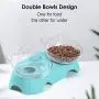 MILIFUN Elevated Double Cat Dog Bowls, Pet Food Water Bowl with 15°Tilted Raised, Pet Feeding Bowl for Cats and Small Dogs Blue