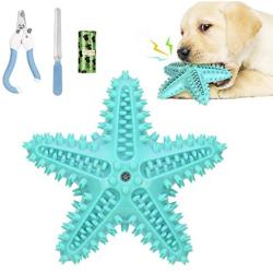 KJDJR Dog Toothbrush Stick, Starfish Dog Chew Toys Treat Dispensing Dog Toothbrush Toys for Medium Large Breed Interactive Training and Fun (Turquoise)