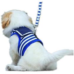 ROWAI Dog Cat Puppy Pet Harness Vest and Leash Set for Walking Navy Striped Sailor Anchor Style