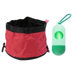 CLOVOCK Red Collapsible Dog Bowls with Dog Poop Bag Dispenser for Travel, Portable, and Light for Food and Water
