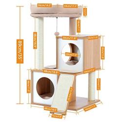 PAWZ Road Cat Tree Multi-Level Cat Tower Furniture with Spacious Perch, Fully Wrapped Sisal Scratching Posts and Replaceable Dangling Balls