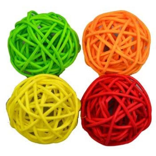 Barker Brands Inc. Wicker Rattan Cat Ball Jingle Toy Set of 4
