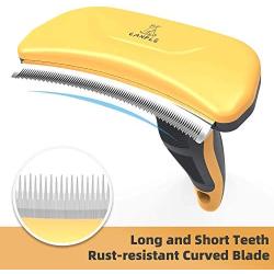 Canple Deshedding Brush Groom Comb 4 inches Curved Edge Long & Short Teeth Undercoat Grooming & Shedding Tool for Short, Medium and Long Hair Dogs and Cats (4 inches)