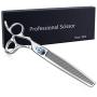 8 Inch Left Handed Dog Grooming Scissors Professional Straight, Downward Curved Pet Cutting, Thinning Texturizing, Chunker Shears Safety Trimming Shearing for Dogs Cats Japanese Stainless Steel Silver