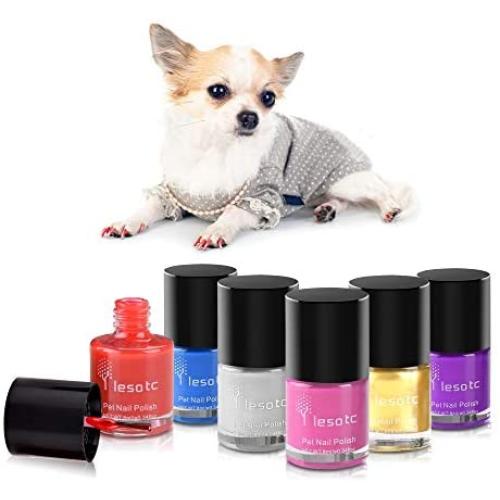 Dog Nail Polish Set, 6 Color Set (Pink, Purple, Red, Gold, Blue, Silver), Non-Toxic Water-Based Pet Nail Polish, Natural and Safe, Suitable for All Pet (Birds, Mice, Pigs and Rabbit), Easy to Remove